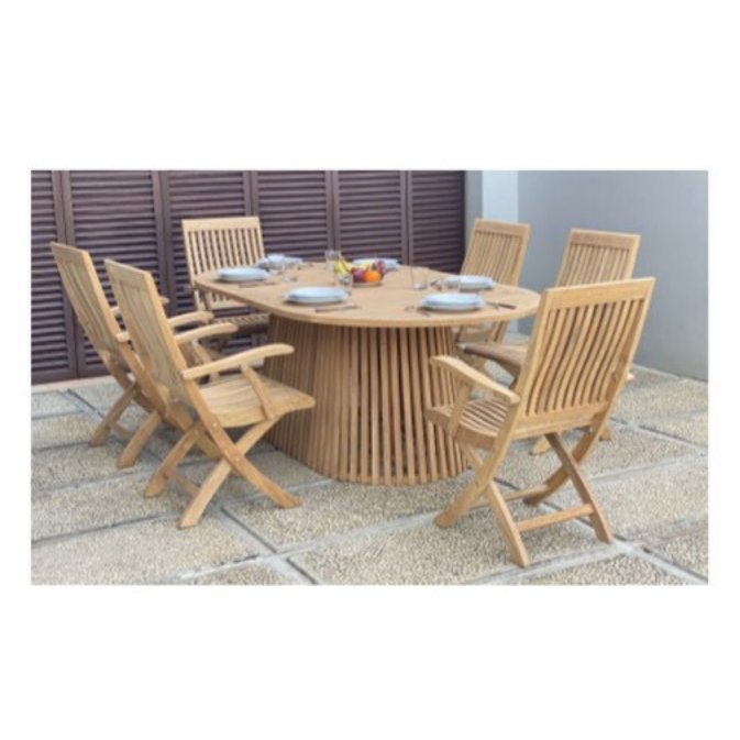 Nusa Dua Dining Table 200 × 120 cm with Bali Folding Armchair