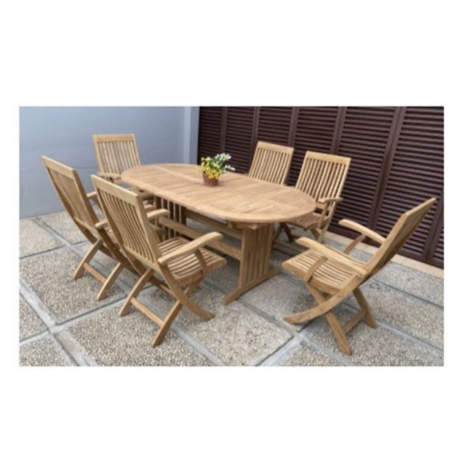 Surabaya Oval Extension Table 180–240 cm with Bali Folding Armchair