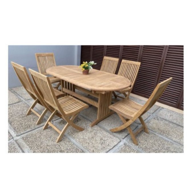 Surabaya Oval Extension Table 180–240 cm with Bali Folding Chair