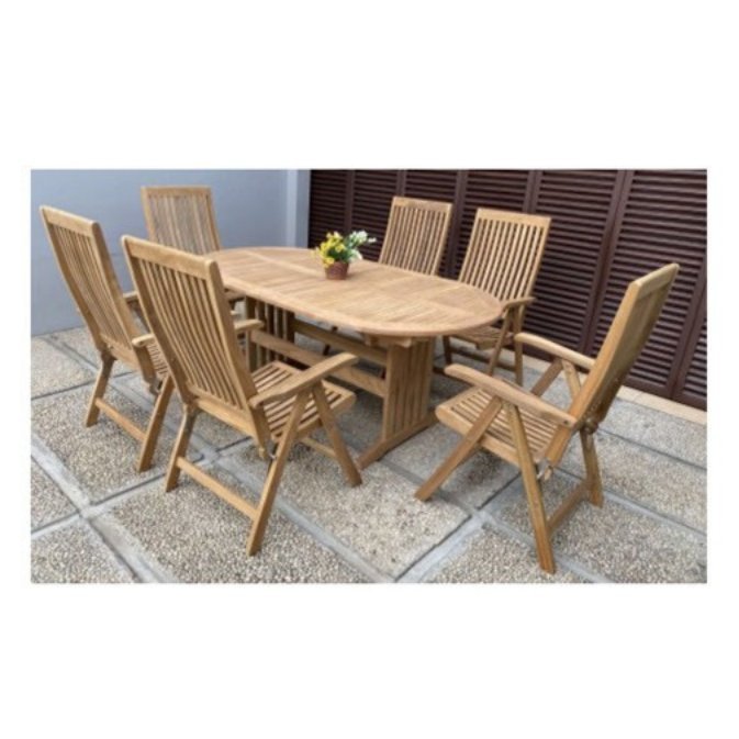 Surabaya Oval Extension Table 180–240 cm with Bogor Reclining Chair