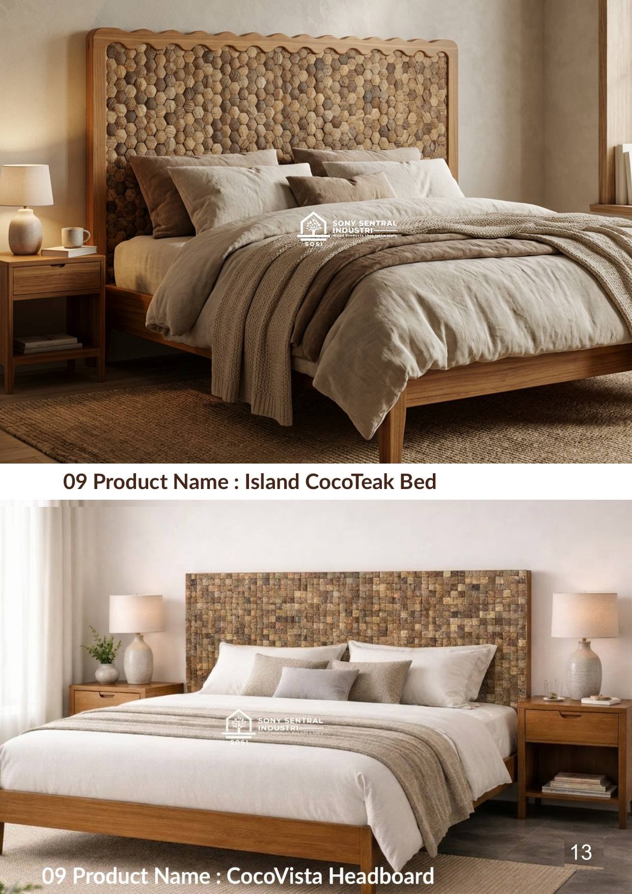 Island CocoTeak Bed — coconut shell mosaic