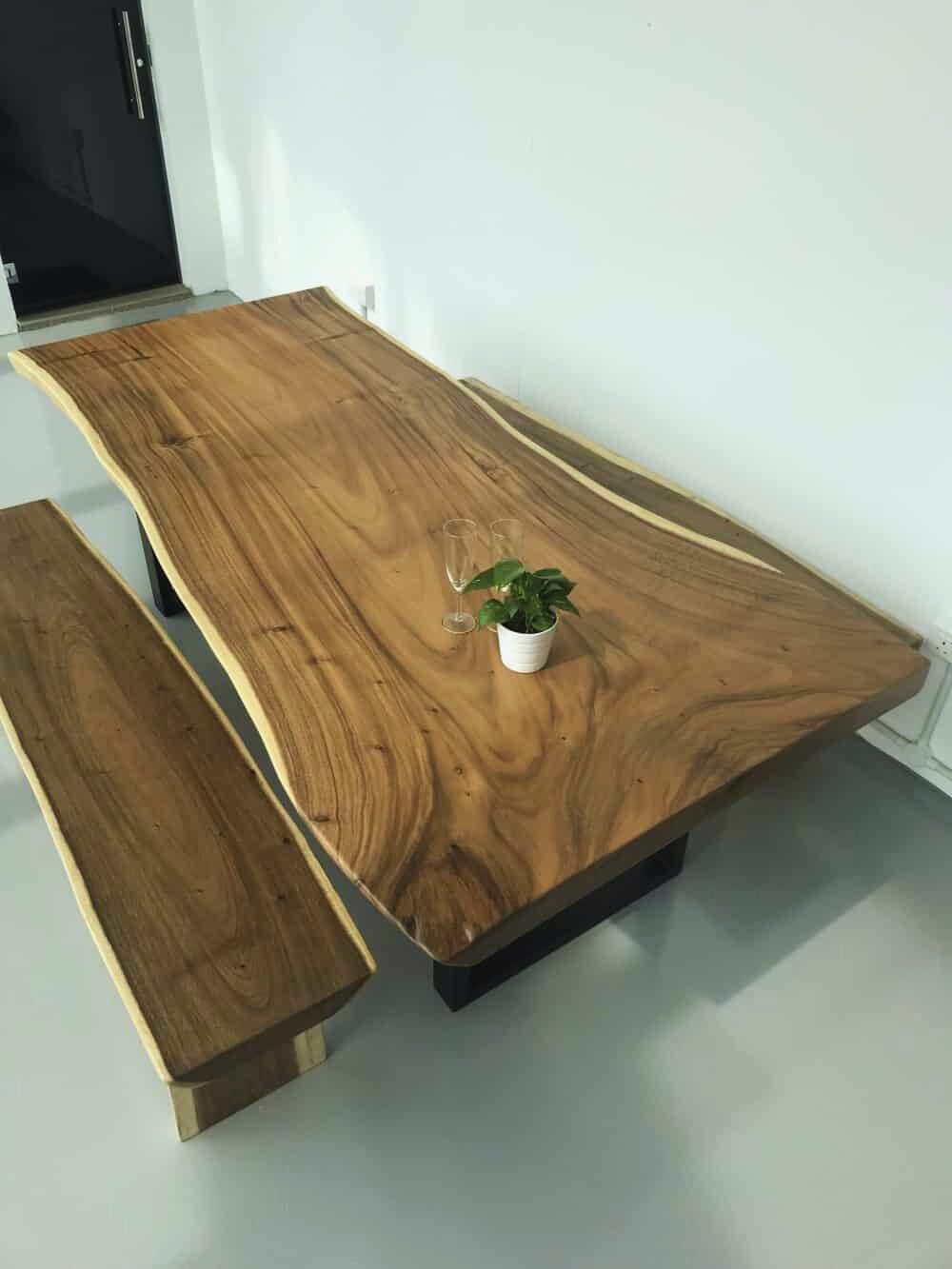 ST-07 Live-edge slab · Black leg & bench
